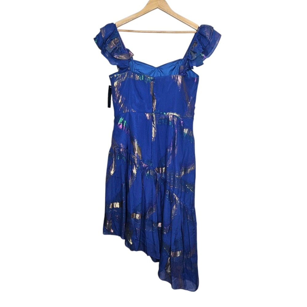 SHOSHANNA Midnight Neva Dress 10 Blue Metallic Ruffled Righteous Gemstones ASOTV - Picture 7 of 11